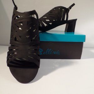 Bellini Black Leather Cutout Sandal with 2" heel - Women's Size 13